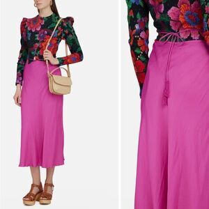 NWT FARM Rio strap-detail satin-finish midi skirt Large